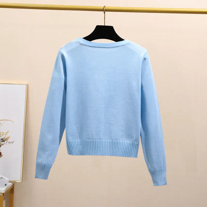 

Fashion 2021 Spring Argyle Cropped Cardigan Women Autumn Cute Casual Knitted Sweater V Neck Vintage Jumper Ladies Streetwear
