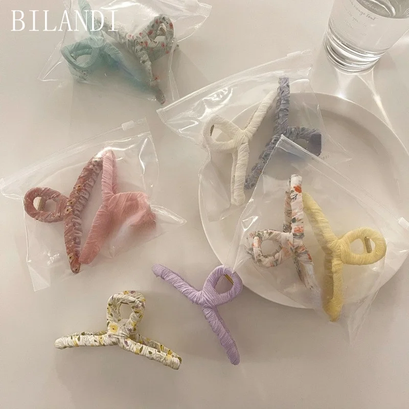 

Bilandi 2021 New Korea Hair Clips Flower Print Geometric Hollow Shark Hair Clip Headwear Accessories for Women Girls Gifts