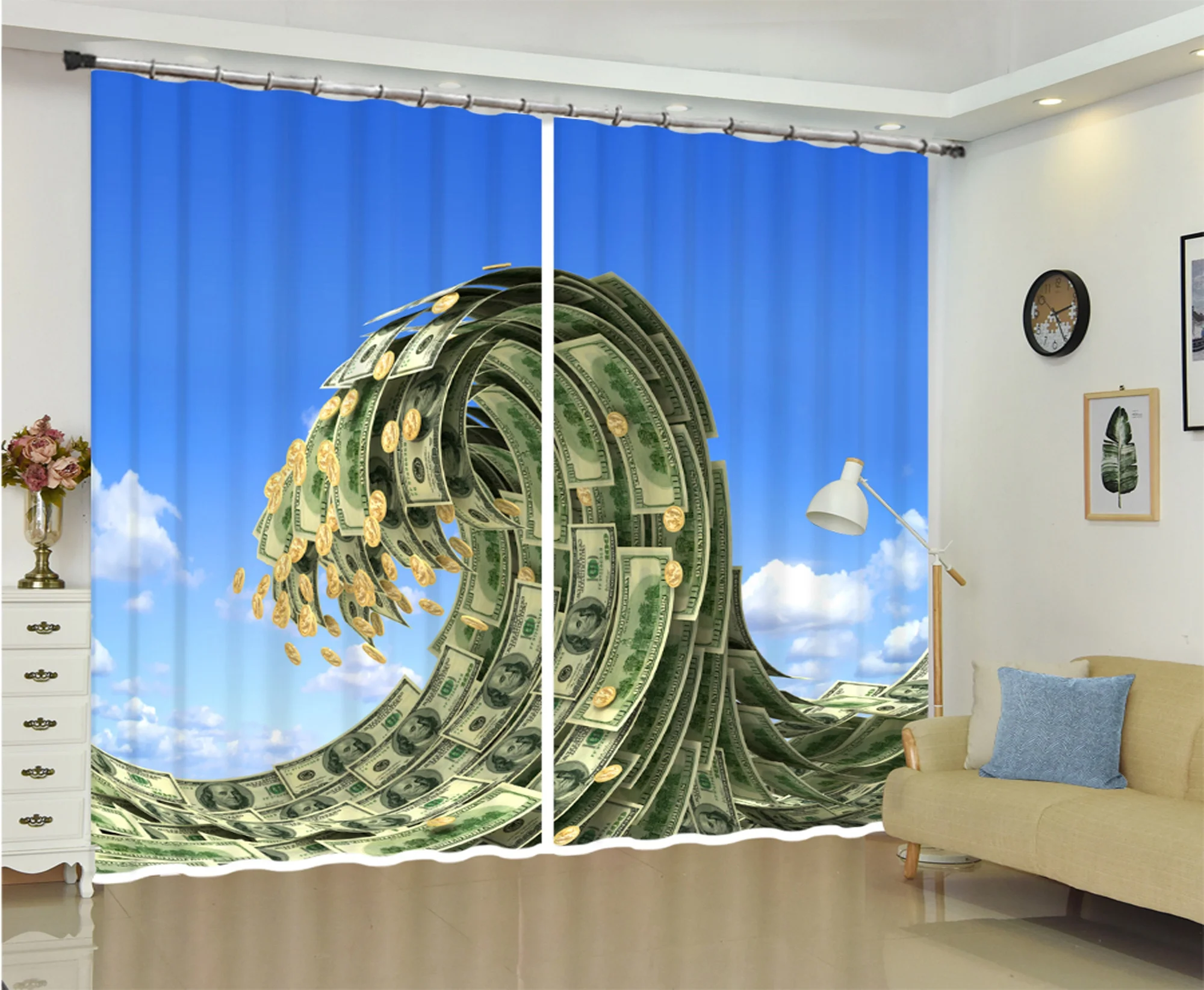 Различные фотографии денег Креативные 3D занавески для гостиной современные