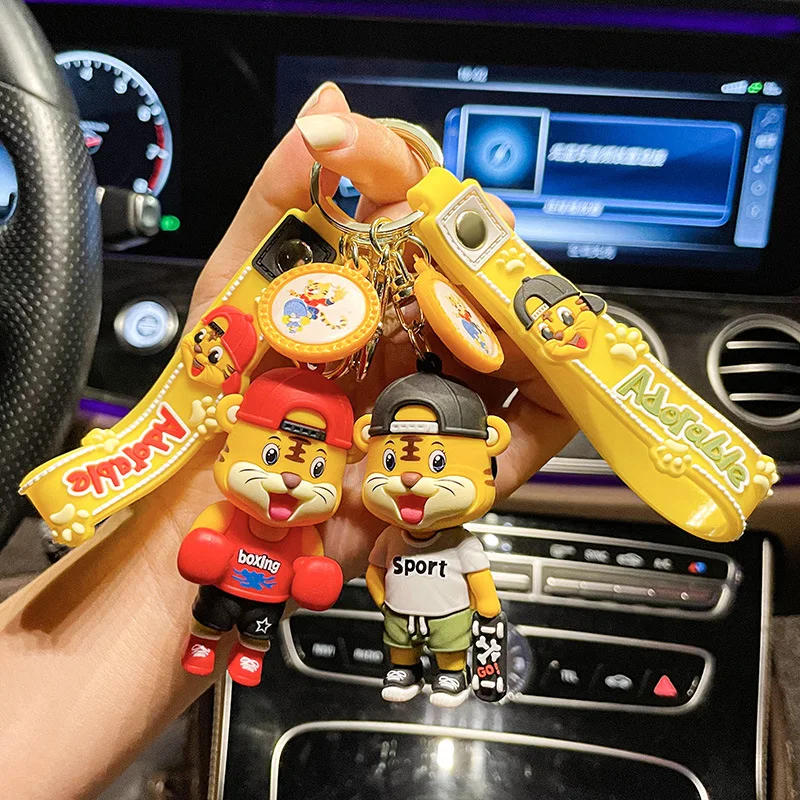 

Creative Year of The Tiger Anime Keychain Fashion Car Bag Pendant Key Ring Trend Animal Tiger Key Chains Couple Gifts Accessorie