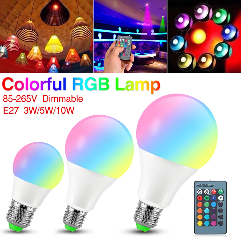 

TSLEEN Dimmable LED RGB Lamp 85-265V E27 Bulb 16 Color RGBW Led Lamp Colorful Changing Bulb Led Lampada White Decor Home 3/5/10W