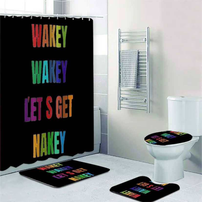

Набор цветных занавесок для ванной комнаты «Wakey Let's Get Nakey», забавные занавески для ванной комнаты, коврики для ванной комнаты, ковер, домашни...