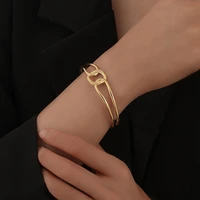 trendy stainless steel square interwoven line open bracelet simple personality geometric c shaped bracelet jewelry banquet weddi