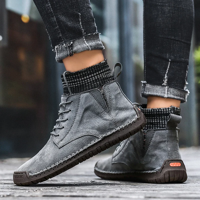 Мужские брендовые замшевые ботинки зимние мужские плюшевые теплые