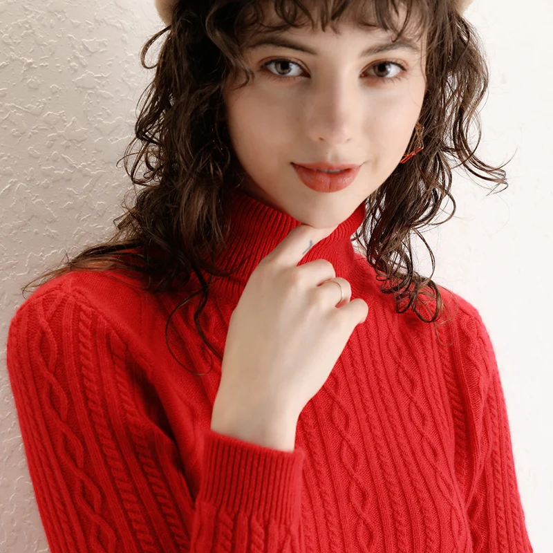 Осенне-зимний свитер для женщин с высоким воротником вязаный кашемировый 2019