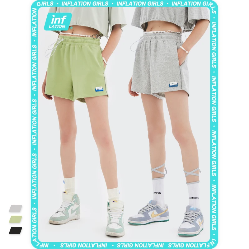 

INFLATION High Waisted Women Sweat Shorts With Pockets 2021 Summer Lounge Terry Shorts Women Sportswear Hot Shorts 6054GS21
