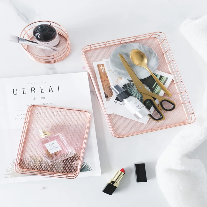 Простые Стильные розовые и золотые зеркальные полки для хранения Круглый