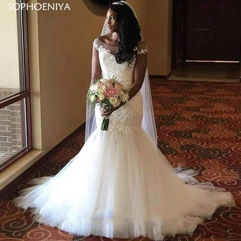 

New Arrival Glamorous Mermaid Wedding Dress Vestido de Novia Long Tulle Bridal Dress Gowns Customize Robe de Marie 2021