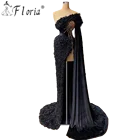 Женское вечернее платье, Черное длинное платье со шлейфом, с разрезом по бокам, украшенное кристаллами, в стиле Звезд