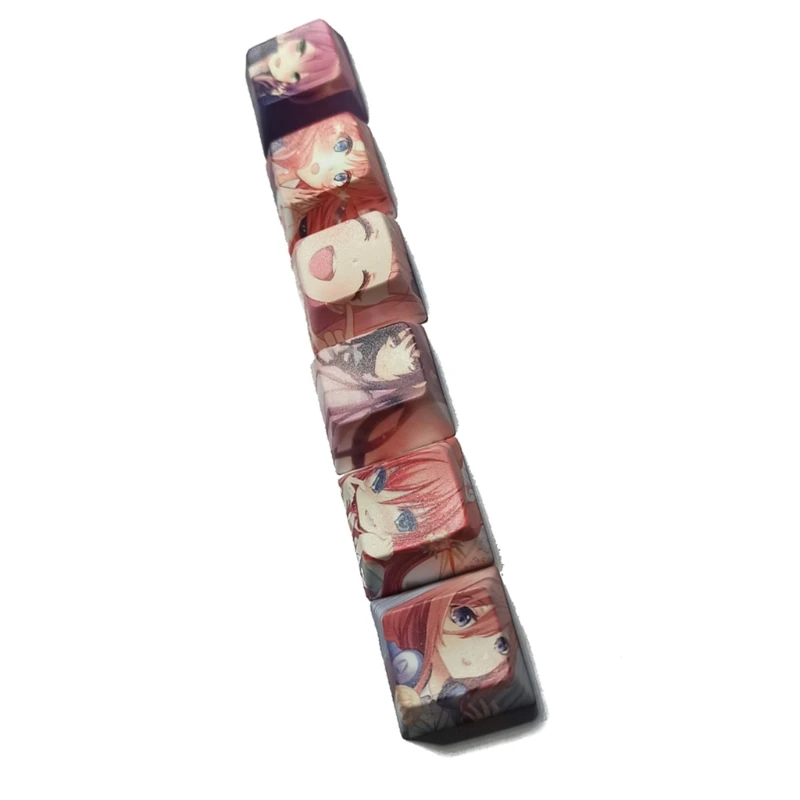 

6Pcs Cartoon Anime Girl PBT Dye Sublimation Keycap Mechanics Keyboard Keycap OEM Profile Keycap