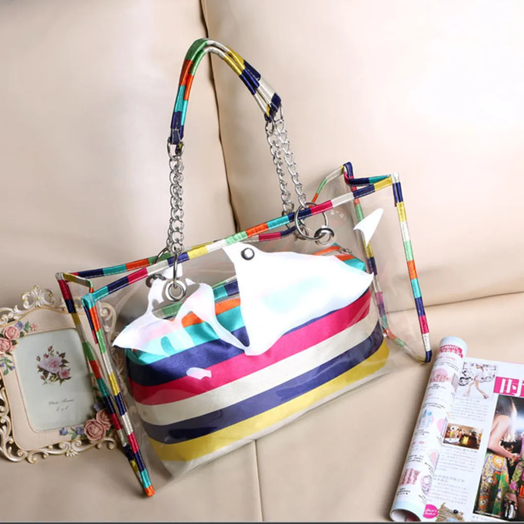 Women Fashion Clear Transparent Large Capacity Shoulder Bags Jelly Candy Color Strap PVC Totes Wild Messenger bags #L10 | Багаж и сумки