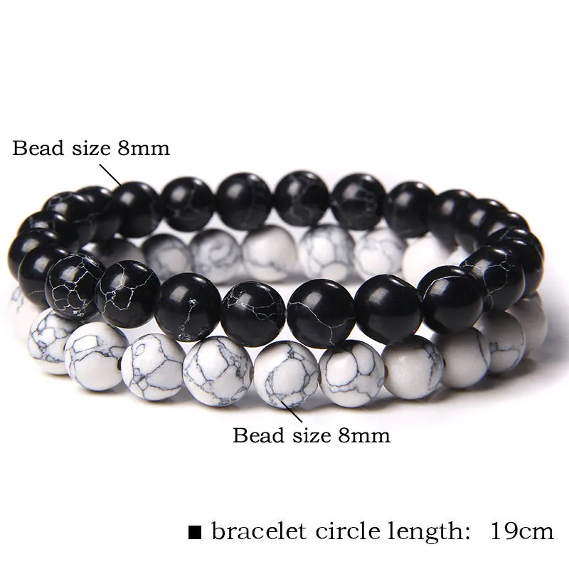 

Distance Bracelet Set For Couples Jewelry Men Natural Turquois Howlite Stone Beads Bracelets Women Handmade Elastic Pulsera Mala