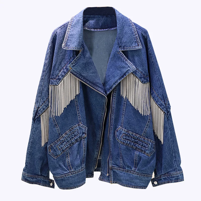 Женская джинсовая куртка с бахромой TEELYNN повседневная бомбер большого размера на