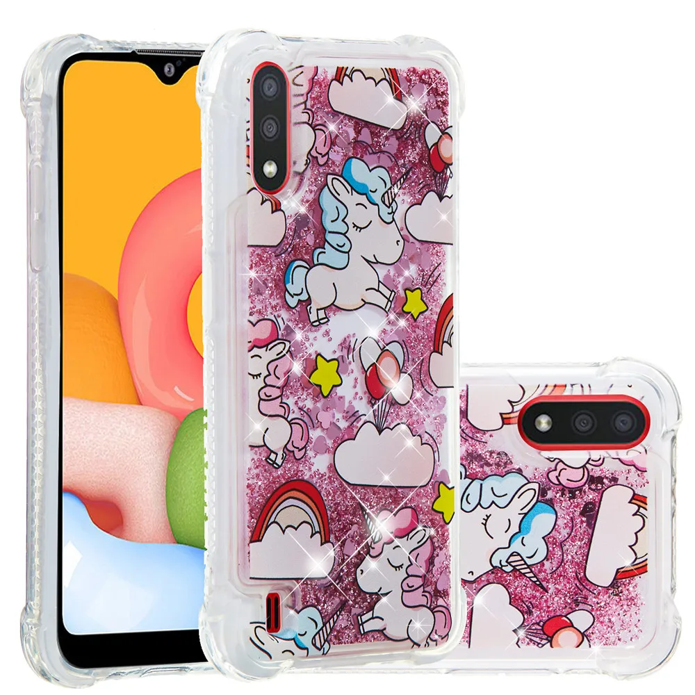 

Phone Case For Samsung Galaxy A01 A21 Case Cute Glitter Liquid Transparent Soft TPU Silicone Anti-fall Cover For Galaxy A01 Case
