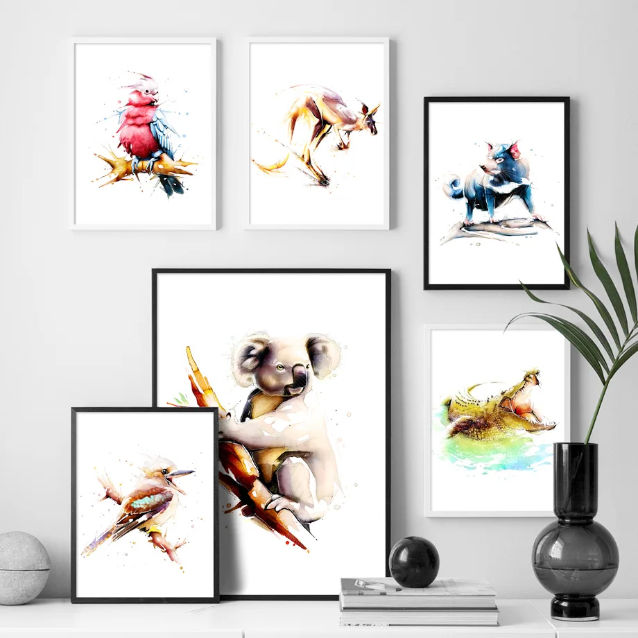 

Cartoon Koala Bird Wolf Kangaroo Nordic Posters And Prints Wall Art Canvas Painting Animals Wall Pictures For Kids Room Decor