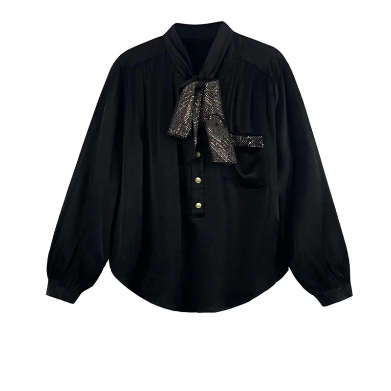 

XITAO Women Fashion Blouse Full Sleeve Bow Small Fresh Casual Style Minority 2021 Spring Autumn Pleated Casual Shirt ZY4828
