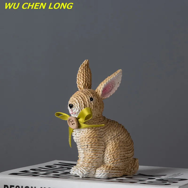 

WU CHEN длинная линия кролик Художественная Скульптура кролик фигурки животных полимерное ремесло СЕЛЬСКИЙ ДВОР садовый декор домашнее украш...