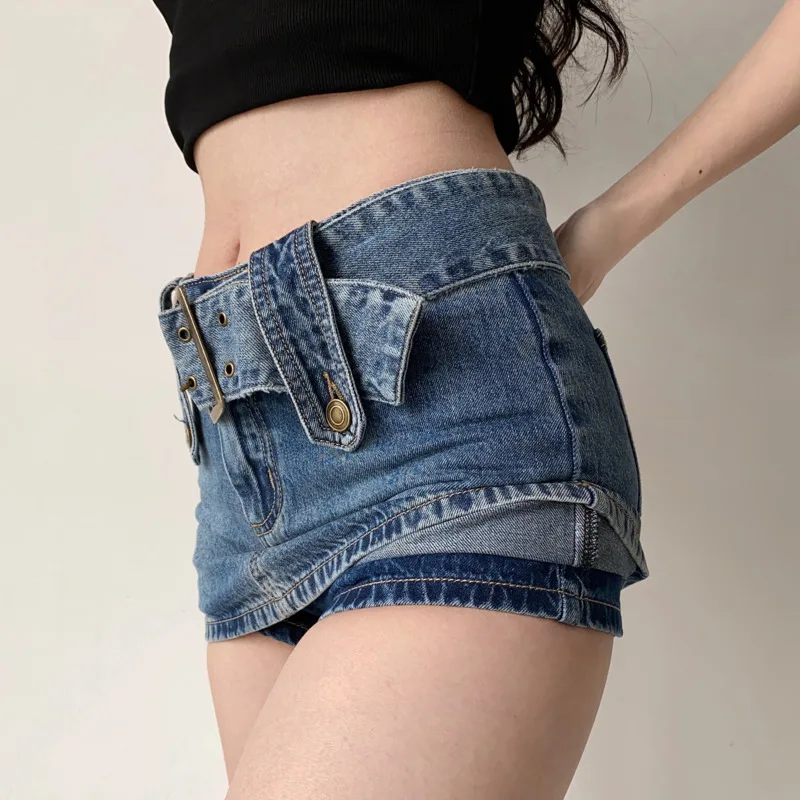 

WOMENGAGA Hot Sexy Women Shorts Skorts Blue High Waist Denim Short Belt Korean Women Skinny Hip Ultrashort Shorts WQQ54