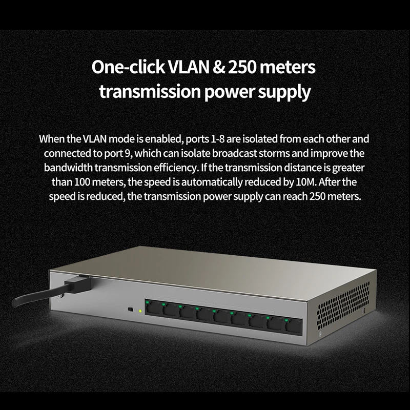 Сетевой коммутатор JSMAX F1109TP-8-102W IPCOM 9 х10/100 Мбит/с RJ45 порт POE полнодуплексный