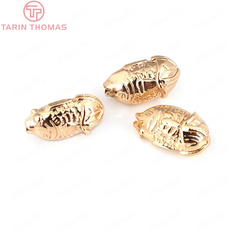 

6PCS 8x15MM 24K Champagne Gold Color Plated Brass 3D Fish Spacer Beads Bracelet Beads High Quality Jewelry Accessories