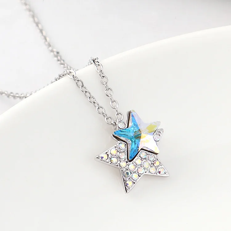 Новый Цвет Фул ожерелье со звездами кулон украшен стразами из Австрии серебряные