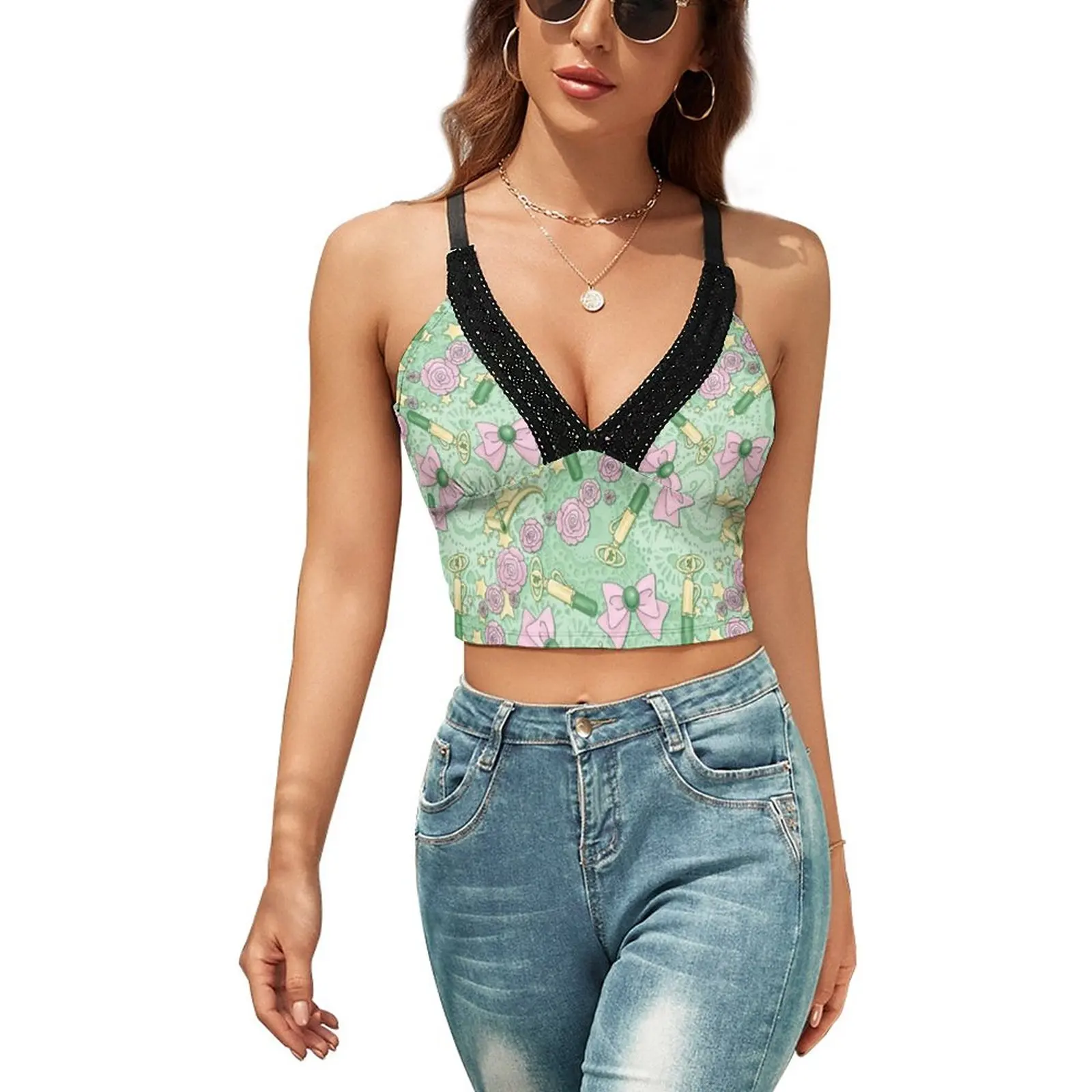 

Moon Tank Top Rave Street Wear Stylish Camisole Womens Print Mini Crop Top