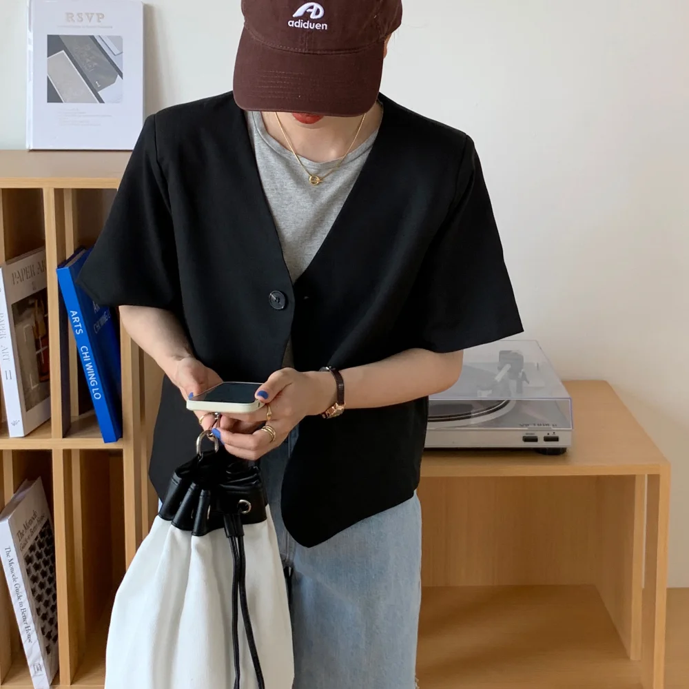 Женский короткий Блейзер однобортный пиджак с V-образным вырезом верхняя одежда