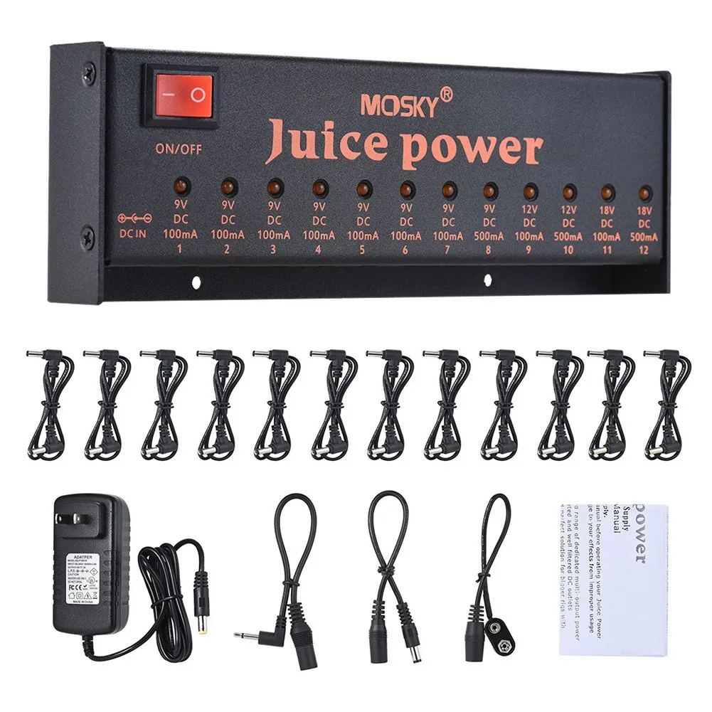 

MOSKY Power Guitar Effect Power Supply Station 12 Isolated DC Outputs For 9V 12V 18V Guitar Pedal Low-power Amplifier Amp New