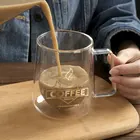 Креативная стеклянная чашка, двухслойная кофейная кружка в европейском стиле, посуда для напитков с ручкой, прозрачная кружка для молока, изолированная чашка