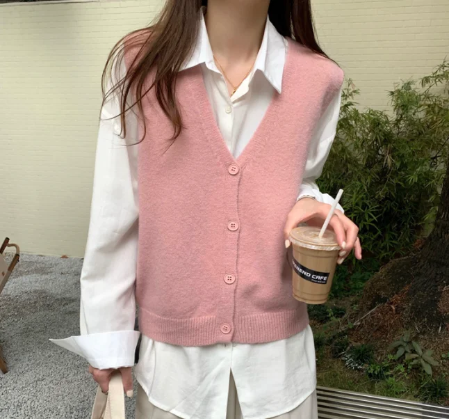 

Корейский Повседневный вязаный жилет, женский свитер без рукавов, жилет, вязаный кардиган, свободный свитер, новинка на осень и зиму, пулове...