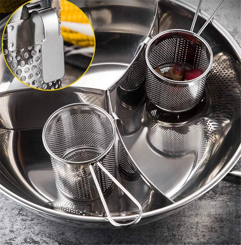 

Silver Stainless Steel Hot Pot Strainer Hot Fryer Frying Pan Strainer Food Colander Noodle Dumplings Filter Kitchen Utensils