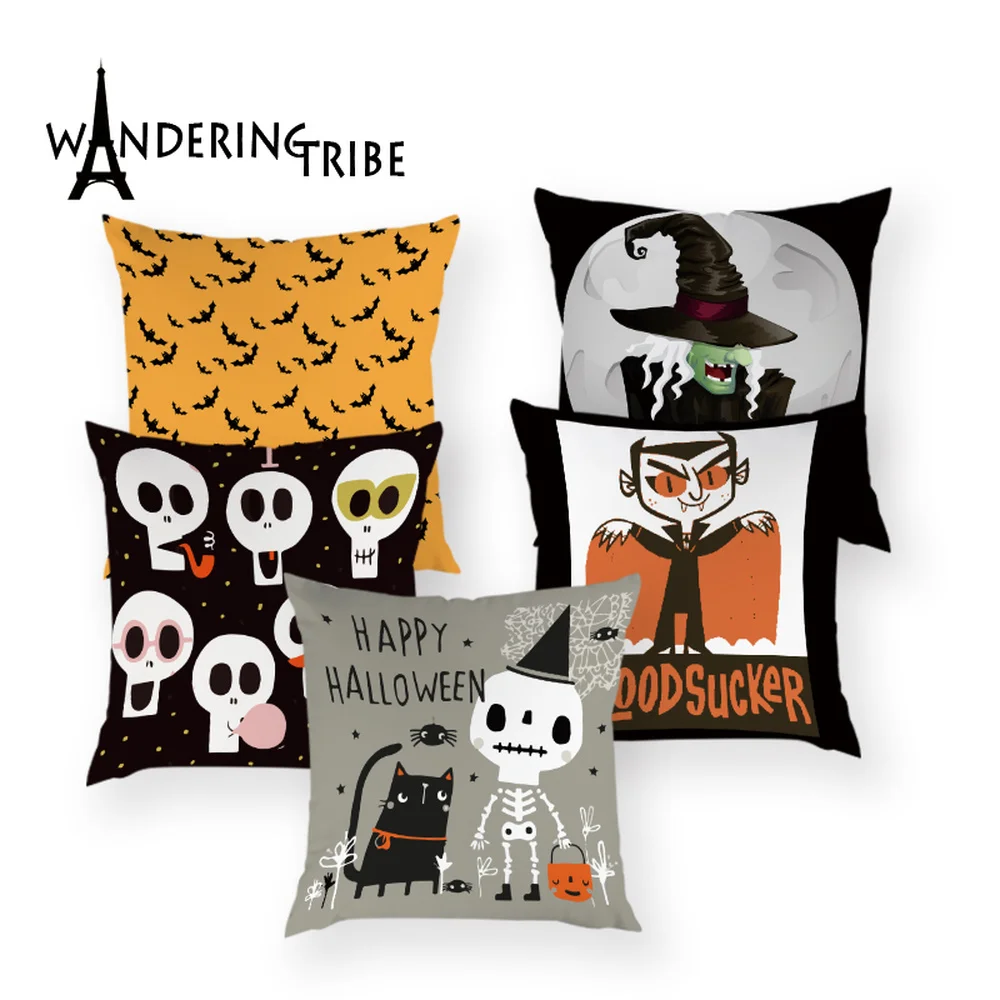 

Halloween Trick or Treat Cushion Covers Horror Skull Ghost Fall Decoration Pillowcases on Pillows Pumpkin for Home Cover Pillow