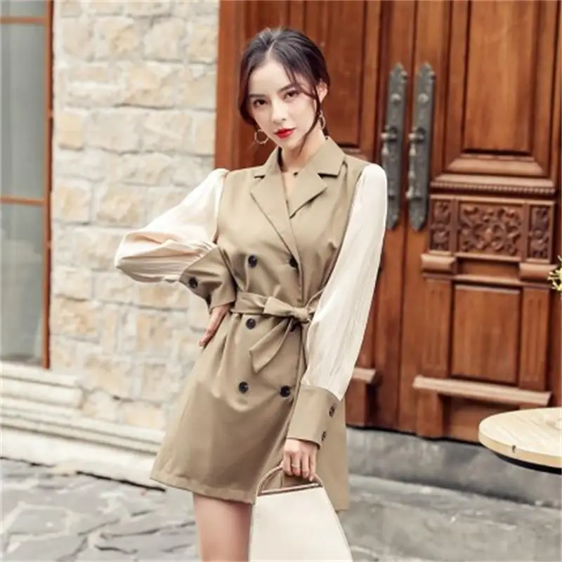 Новое весеннее корейское модное платье с длинными рукавами приталенная юбка