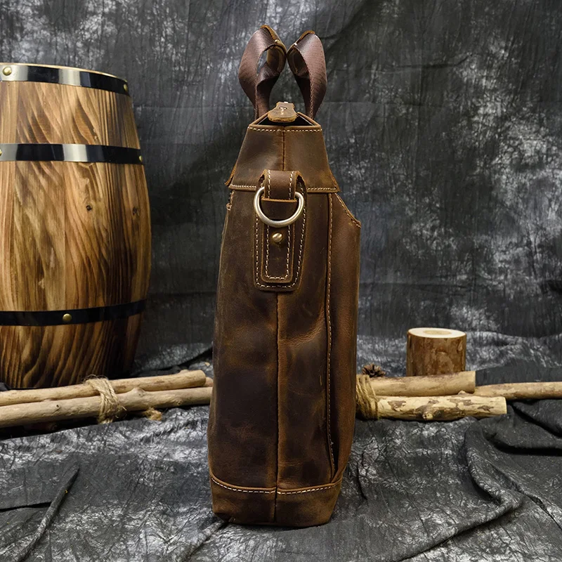 Мужская винтажная деловая сумка из натуральной кожи А4 через плечо коричневая