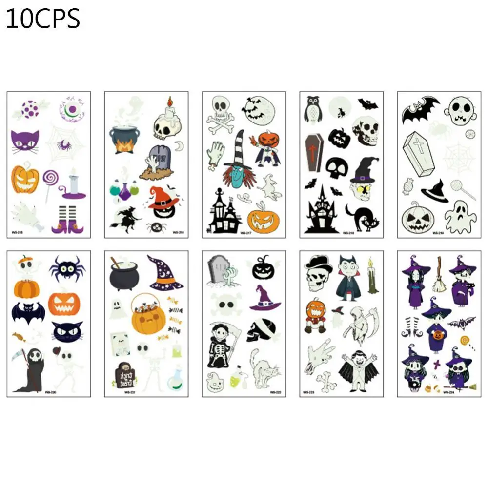 

10Pcs Halloween Spider Pumpkin Waterproof Luminous Temporary Tattoo Stickers