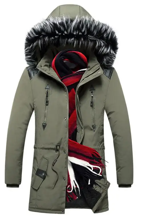 Fur Collar Winter Parka X-Long Winter Jacket Men Thick Warm Hooded Jacket Fur Collar Coat Padded Cotton Outwear Asia Size L-3XL