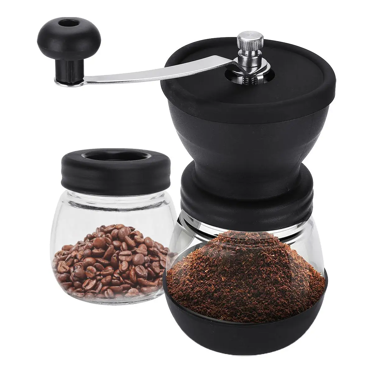 

Coffee Mill Grinder Nut Stainless Steel Handle 2 Jars With Lid