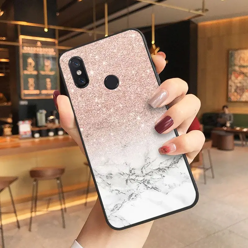 Gold Pink rose Glitter print Luxury Soft TPU Coque For Xiaomi Mi 6 6plus 8 8SE 9 9SE 6X Note2 Note3 Coque Shell Coque Shell