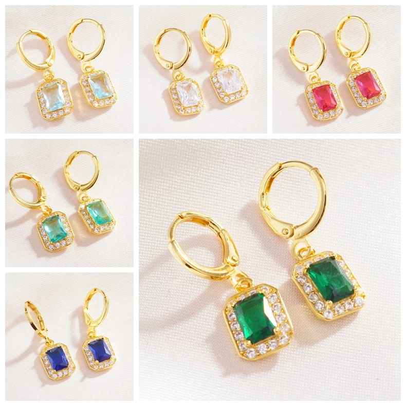 5 различных стилей элегантные золотистые квадратные круглые серьги с фианитами
