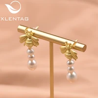 xlentag natural freshwater pearl stud earrings handmade bee shape earrings cute fashion gifts for women party jewelry ge0990a