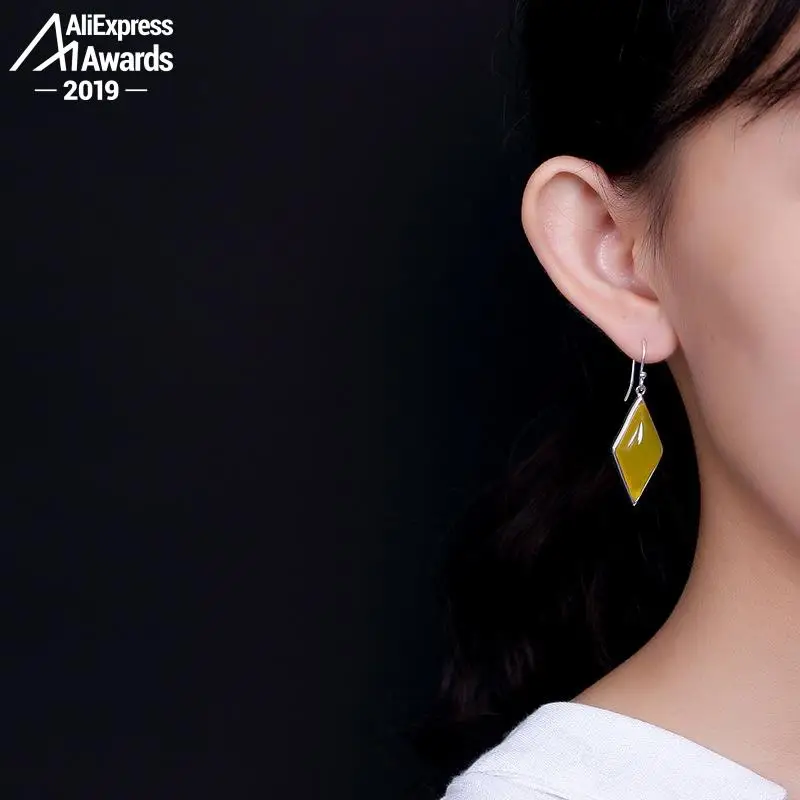 Серьги-подвески из серебра 925 пробы с украинским янтарем большие серьги античный