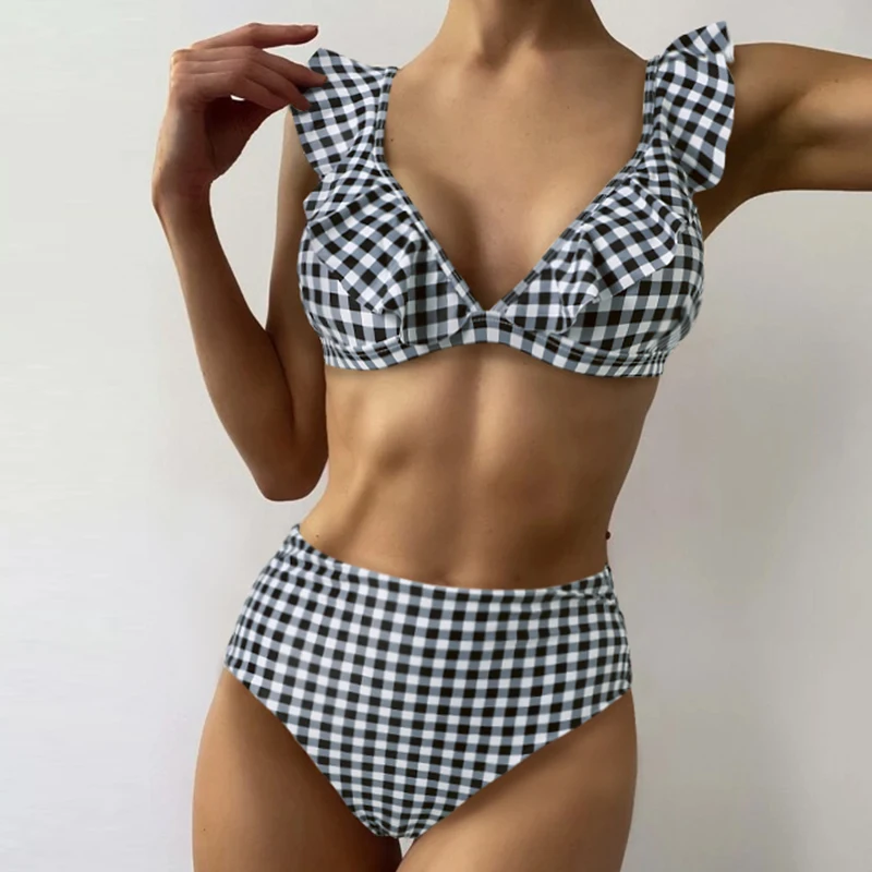 

Ladies new small fresh black and white grid explosion beach bikini Europe and the United States cross-border export