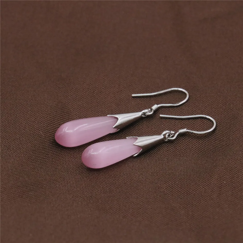 

Модные новые серьги с розовыми бусинами кошачий глаз, опал, 7x30 мм, длинные серьги с кисточками, праздничный подарок для женщин, ювелирные акс...