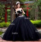 Элегантный корсет, черные платья для Quinceanera, с бисером, милое Charro Vestidos De XV лет, тюлевые милые платья для выпускного вечера 16
