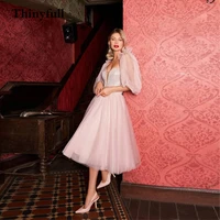 new light pink short a line evening dresses sparkly shinny sleeves sweetheart party gowns formal night dress robe de mariee 2022