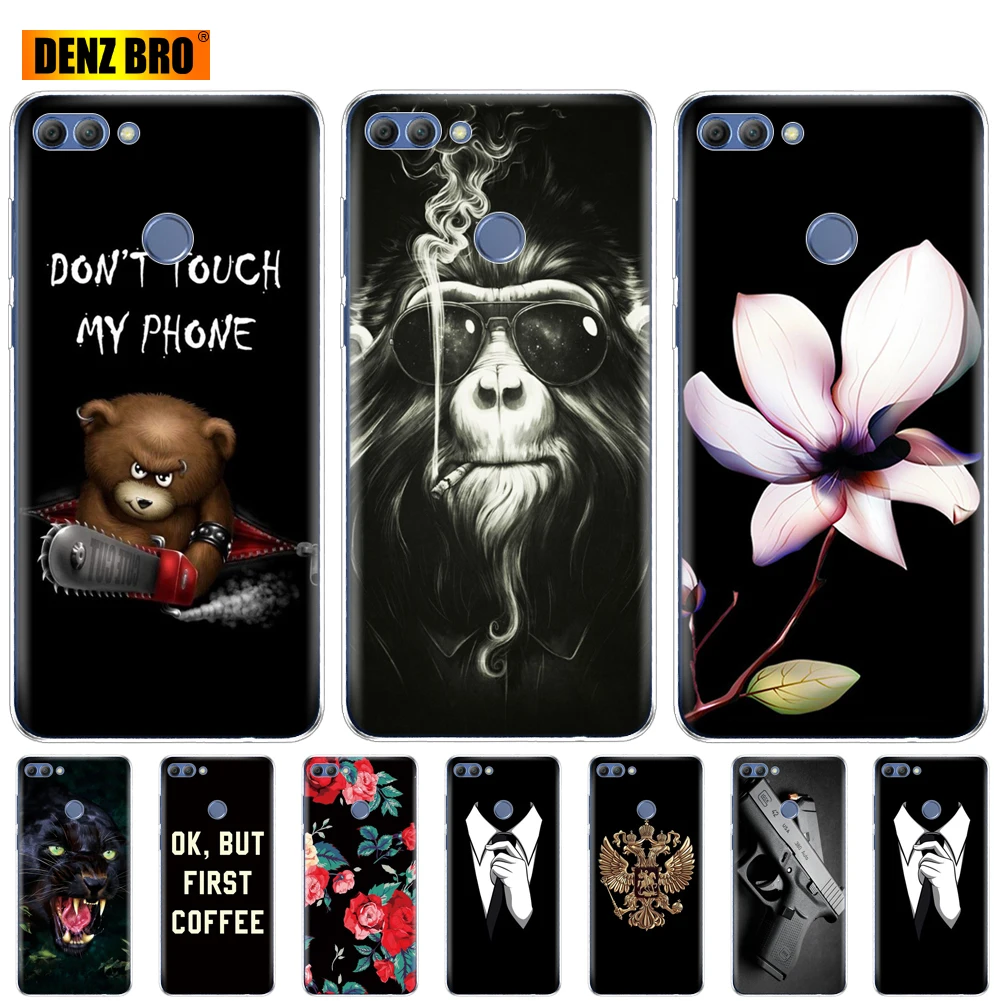 For huawei Y9 2018 case soft tpu silicone back cover phone 360 full protective clear printing transparent coque bumper | Мобильные