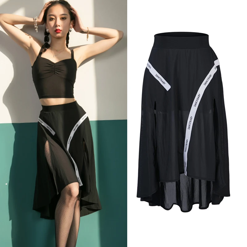 Юбка для латинских танцев женская черная танцевальная юбка взрослых Rumba Tango