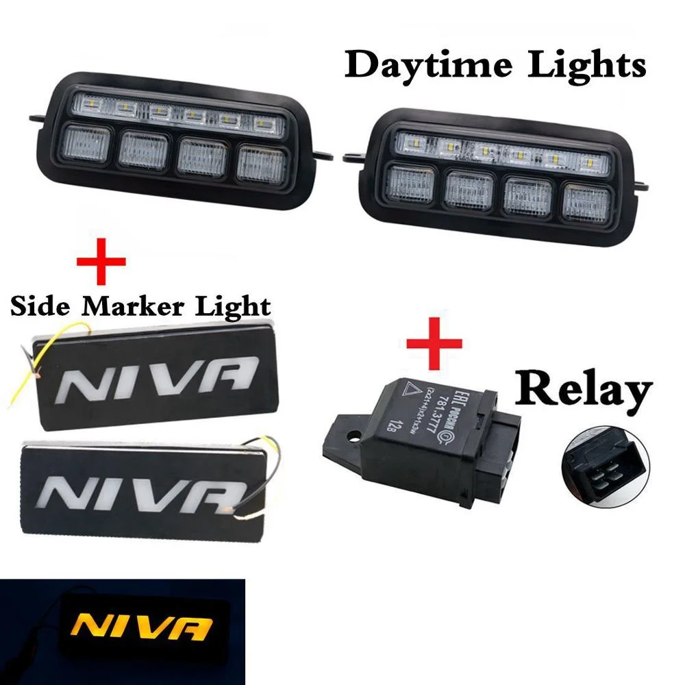 set Для Lada Niva 4X4 URBAN 1995- боковой светодиодный DRL светильник s Белый бегущий Янтарный поворотник функция аксессуары светодиодный задний светильник реле - Цвет: set