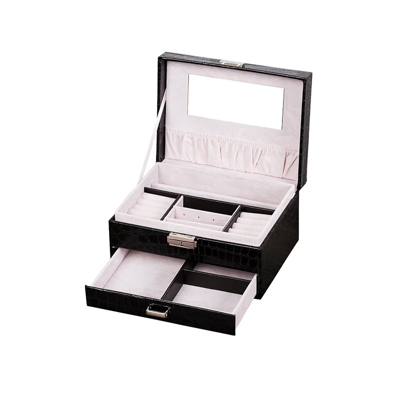 

Brand PU Alligator Pattern Jewelry Box Double Layers Draw Necklace Watch Bangle Holder Organizer Box Jewel Display Storage Case