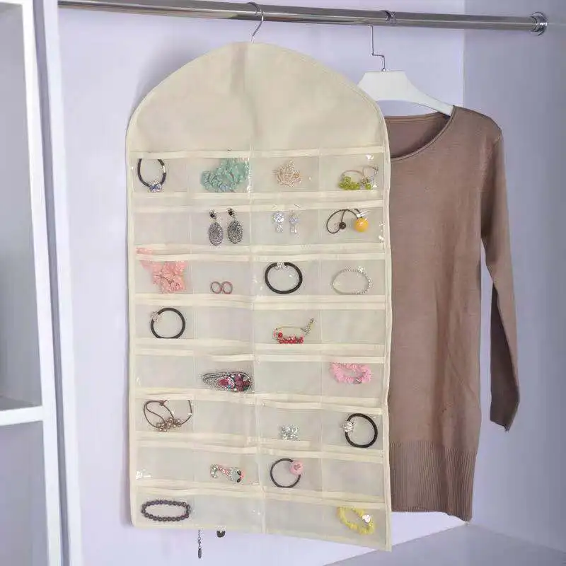 

32 Pockets 18 Hook Loop & Hanger Hanging Jewelry Organizer Earring Display Pouch Hanging Vertical Jewelry Flat Storage Bag